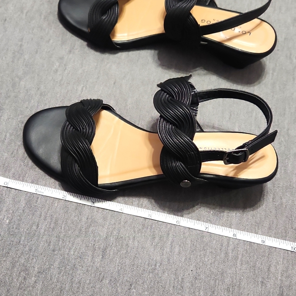 LONDON FOG Cally Vegan Faux Leather Black Kitten Heels Sandals Slippers Shoes - Picture 10 of 16